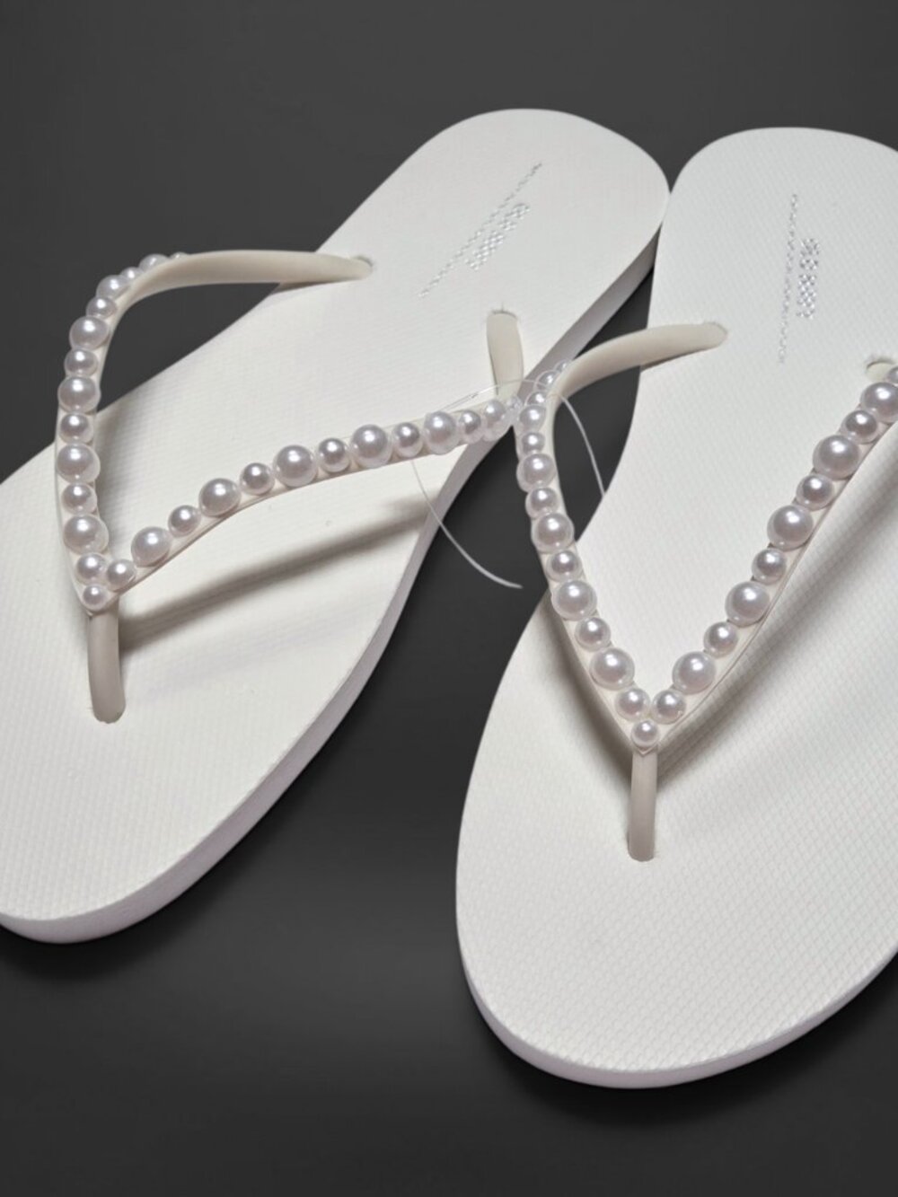 Custom Pearl Embellished White Flip Flop Sandals (US Womens 10)